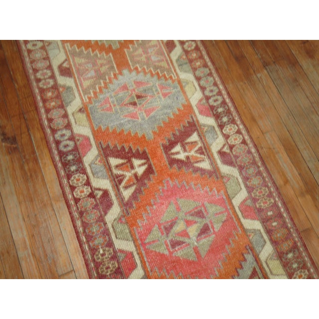 20th Century Long Orange Turkish Anatolian Geometric Runner For Sale - Image 12 of 18