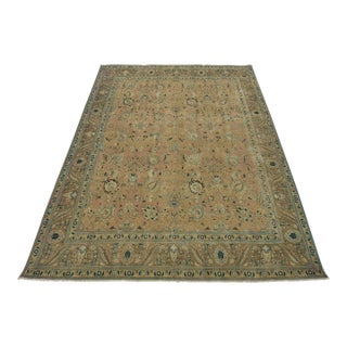 Tabriz Rug 9’10” X 12’5” Pink Wool Vintage Distressed Hand-Knotted Carpet For Sale