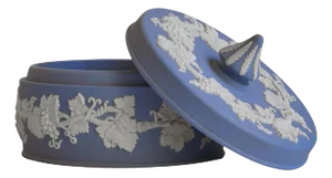 Jasperware Lidded Box with Blue and White Decor from Wedgwood, 1940s