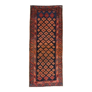 1970s Vintage Tribal Oriental Runner 4’2” X 10′ Blue Wool Hand-Knotted Area Rug For Sale