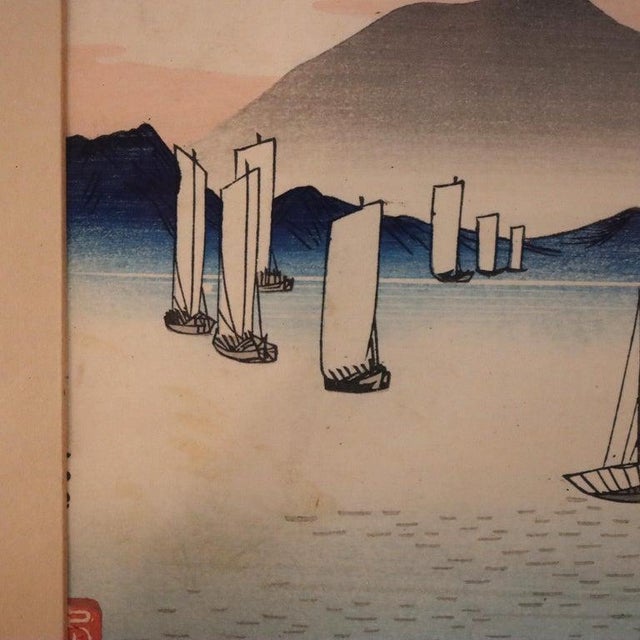 Japanese Antique Japanese Wood Block Print “Lake Suwa in Shinano Province” by Hiroshige For Sale - Image 3 of 10