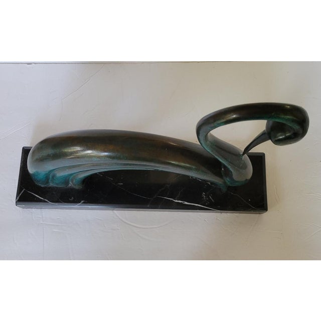 Metal Contemporary Italian Bronze Swan Sculpture on Black Marble Base in Art Deco Revival Style For Sale - Image 7 of 9