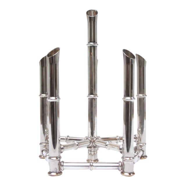 Faux-Bamboo Chrome Six-Candle Holder For Sale