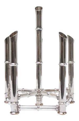 Faux-Bamboo Chrome Six-Candle Holder
