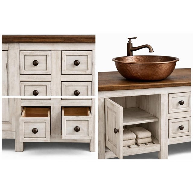 Not Yet Made - Made To Order 72" Rustic Farmhouse Double Sink Bathroom Vanity With Copper Vessel Sinks – Spanish Colonial Style For Sale - Image 5 of 5