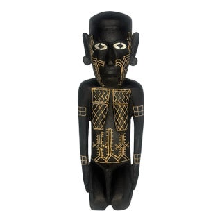 Dayak Hampatong Guardian Figure Borneo Kalimantan Incised Geometric Shell Eyes For Sale