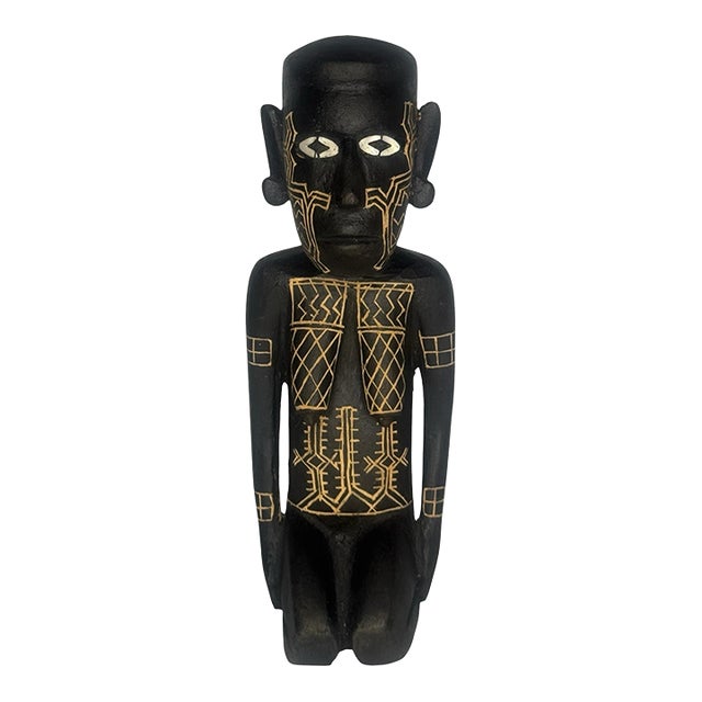 Dayak Hampatong Guardian Figure Borneo Kalimantan Incised Geometric Shell Eyes For Sale