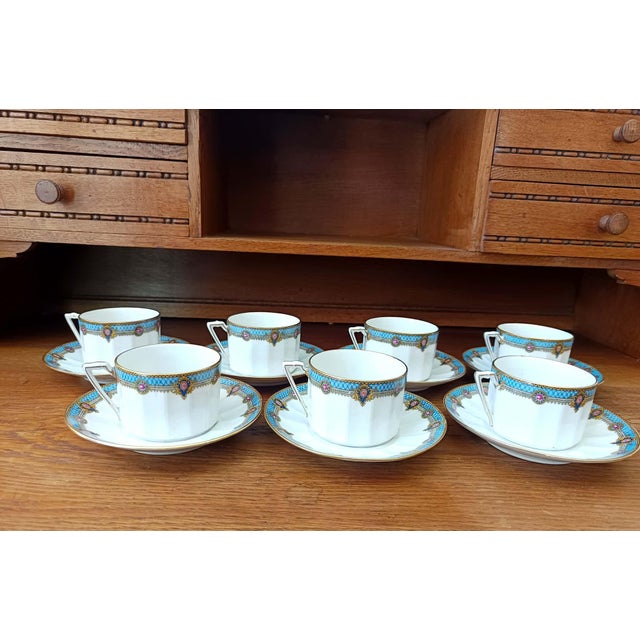 Blue Limoges Coffee Service by Chabrol & Poirier, 1925, Set of 7 For Sale - Image 8 of 10
