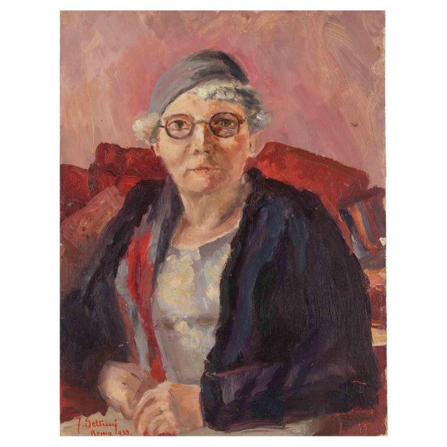 Francesco Settimj, Portrait of Old Woman, Oil Painting, 1930s For Sale