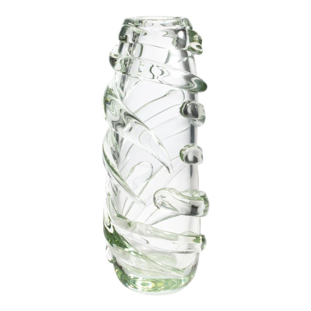 Hand Blown Murano Vase Gomitolo in Clear With a Hint of Green Extra Tall For Sale