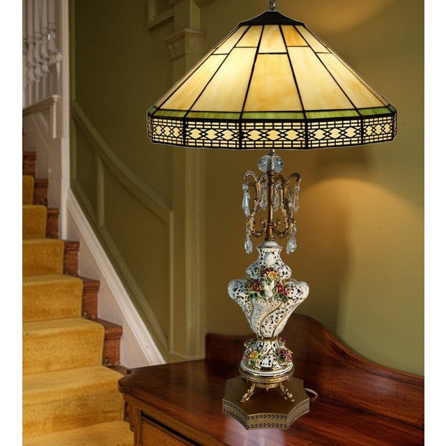 Capodimonte Porcelain Cherub Floral Lamp With Crystal Prisms For Sale - Image 14 of 18