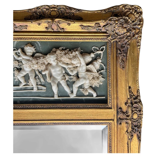 Late 19th Century 19th-C. French Neoclassical Beveled Trumeau Mirror, Cherub Bas-Relief Panel For Sale - Image 5 of 11