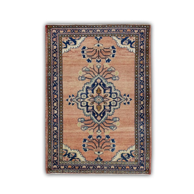 1960s Salmon & Blue Vintage Turkish Rug 3'6" X 5' For Sale In Houston - Image 6 of 6