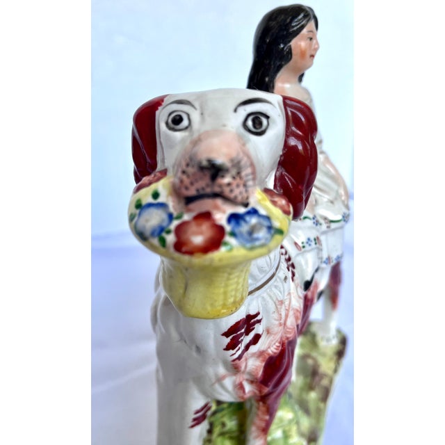 Late 19th Century 19th Century Antique English Staffordshire Girl Riding Spaniel Dog Figurine For Sale - Image 5 of 18