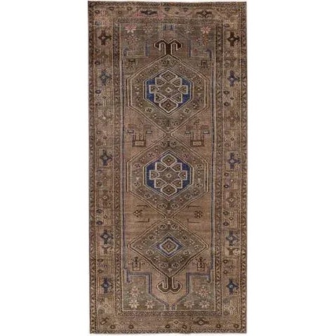 Vintage Distressed Handmade Brown Geometric Wool Rug For Sale - Image 9 of 9