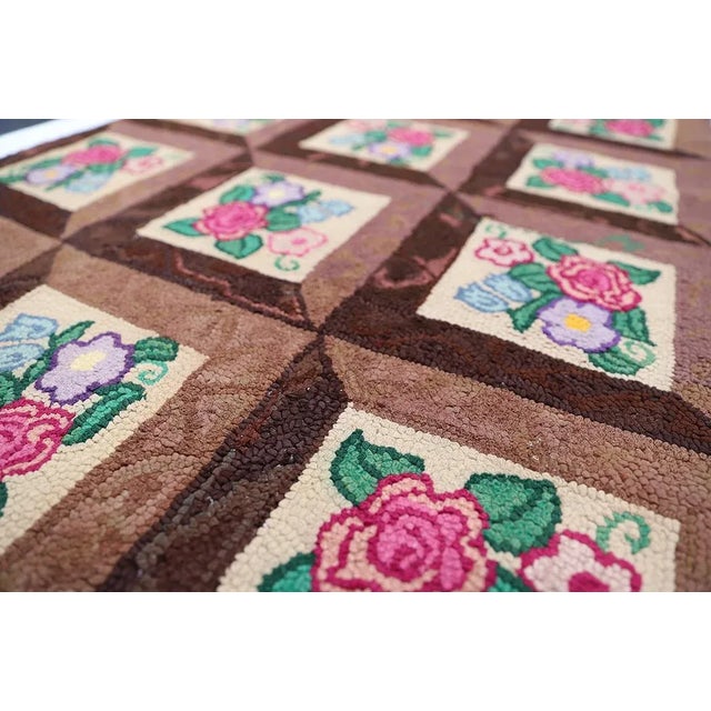 Brown 3'x5' Vintage American Hooked Rug | Brown & Colorful American Hook Area Rug For Sale - Image 8 of 11