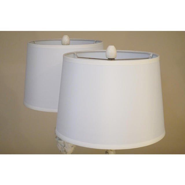 1940s Neoclassic Art Deco Empire Regency Modern Carrara Marble Urn Style Table Lamps For Sale - Image 11 of 12