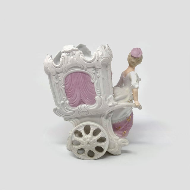 Victorian Antique German Bisque Porcelain Figural Carriage Chariot Vase Planter Gold Gilt For Sale - Image 3 of 7