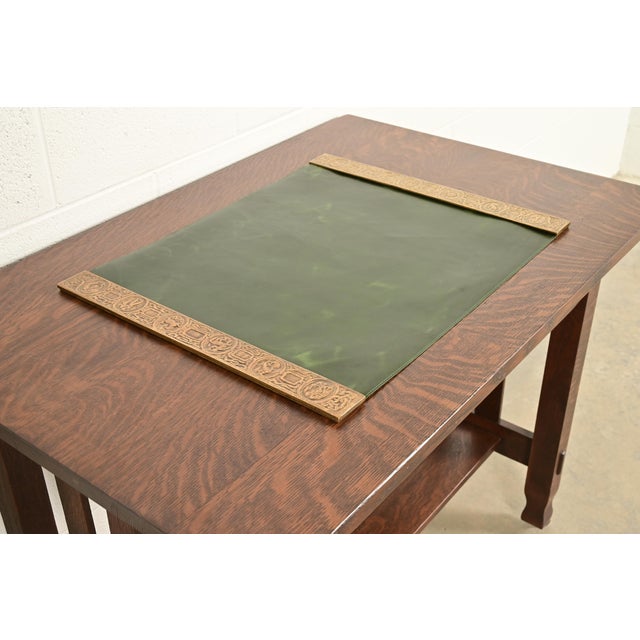 Art Deco Tiffany Studios New York Zodiac Bronze Doré Blotter Ends With Leather Desk Blotter For Sale - Image 3 of 14