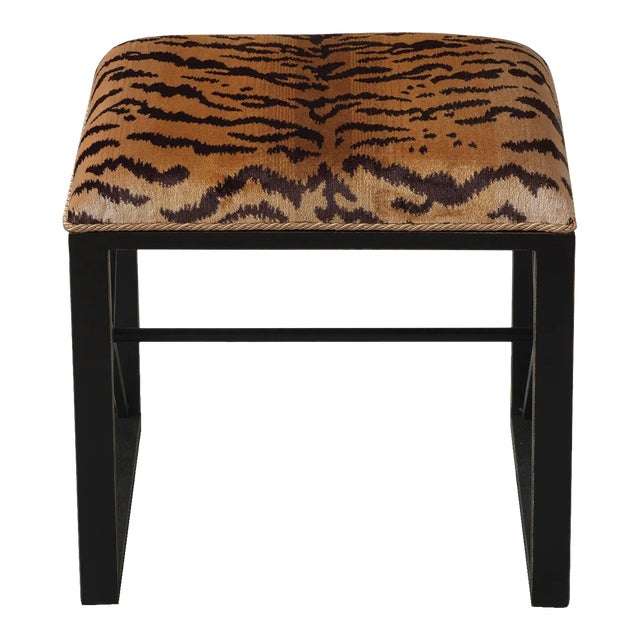 Scalamandre Maison by Port 68 Medallion Black with Le Tigre Natural Single Bench For Sale