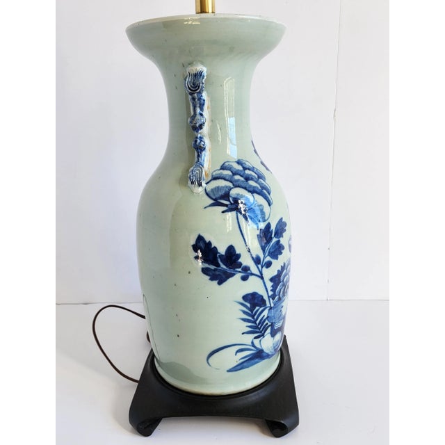 Late 19th Century Antique 19th Century Chinese Celadon & Blue Table Lamp For Sale - Image 5 of 12