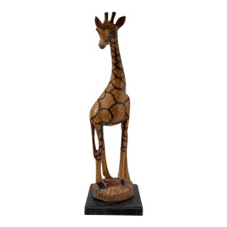 Early 20th Century Giraffe Wood Sculpture on Custom Base For Sale