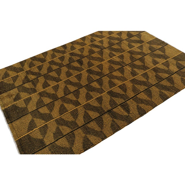 Art Deco 1960s Vintage Zeki Müren Rug in Ochre and Black Geometric Patterns by Rug & Kilim For Sale - Image 3 of 8