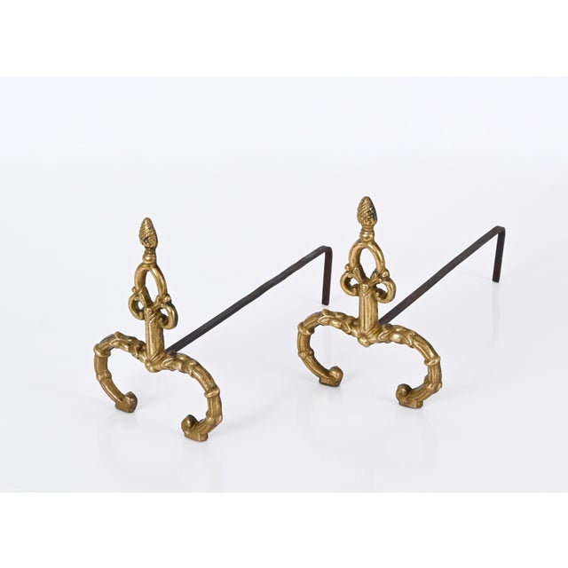 Louis XV Italian Andirons in Gilt Bronze and Iron, Italy, 1940s, Set of 2 For Sale - Image 10 of 13