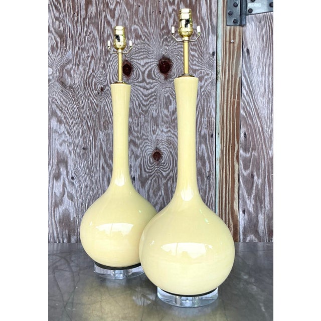 Mid 20th Century Vintage Mid-Century Modern Glazed Ceramic Gourd Lamps - a Pair For Sale - Image 5 of 8