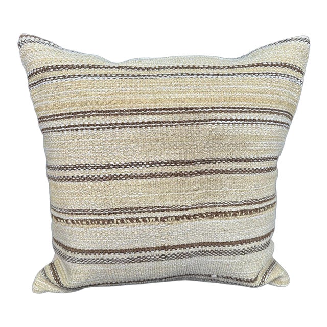Turkish Hemp Pillow Cushion Natural Beige Brown Cushion Cover 20"x20" For Sale