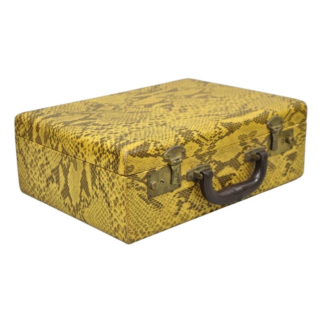 Vintage Mid Century Modern Faux Python Snakeskin Travel Toiletry Case Suitcase For Sale