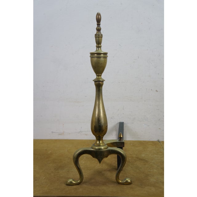 Early 20th Century Antique Brass Cast Iron Colonial Federal Fireplace Hearthware Andiron Fire Dogs For Sale - Image 5 of 18