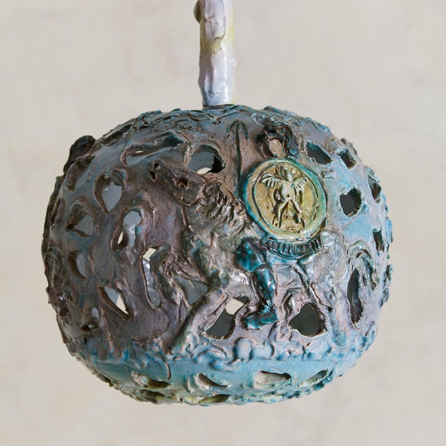 1970s Italian Ceramic Globe Pendant by Umberto Ghersi For Sale In Chicago - Image 6 of 10