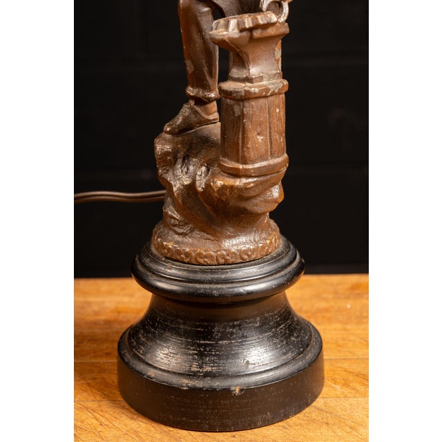 Antique Art Nouveau German Spelter Blacksmith Lamp For Sale In Chicago - Image 6 of 8
