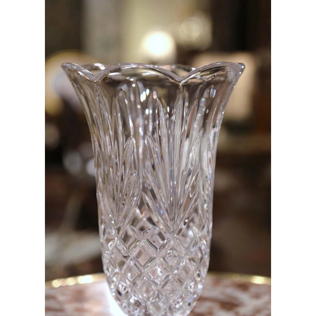 Neoclassical Mid-Century German Crystal Noritake Vase With Etched Geometric and Leaf Motifs For Sale - Image 3 of 8