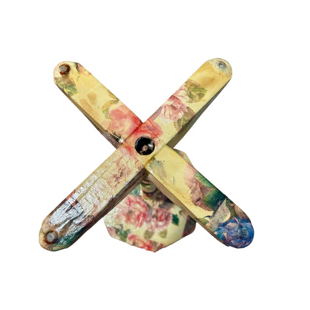 2010s Vintage Maximalist All-Over Decoupage Octagonal Pedestal Accent Table For Sale - Image 5 of 5