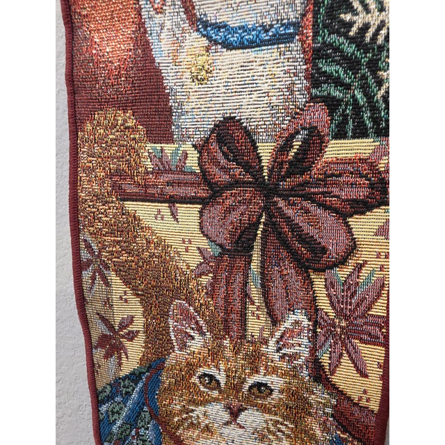 Late 20th Century Woven Tapestry Holiday Cats Bell Pull Wall Hanging For Sale - Image 12 of 12
