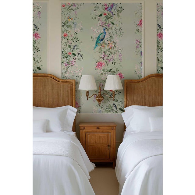 Textile Mahjong Floral Stripe Grasscloth Wallpaper by House Party | Green Dragon | 6 Yards For Sale - Image 7 of 7
