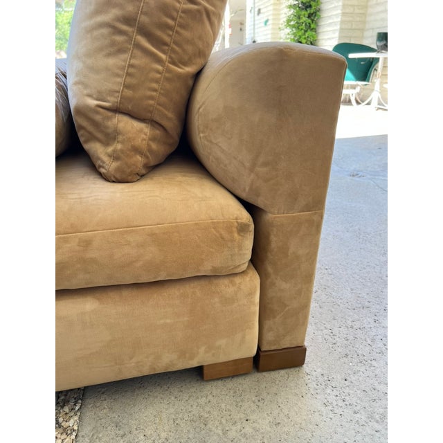 Mid-Century Modern Custom Camel Microsuede Square Daybed or Double Chaise Lounge With Down Pillows For Sale - Image 3 of 12
