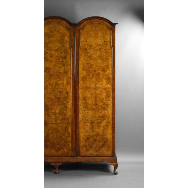 1920s Queen Anne Style Burr Walnut Triple Wardrobe, 1920s For Sale - Image 5 of 14