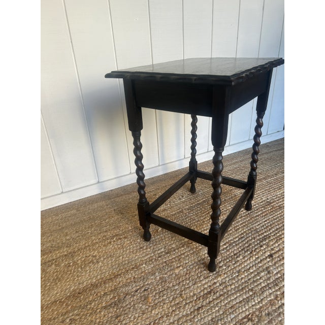 Wood Antique English Barley Twist Side Table With Scalloped Edge For Sale - Image 7 of 9