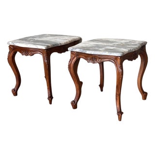 Early 20th Century Louis XV Style Set of Two Coffee Table with Marble-Top For Sale