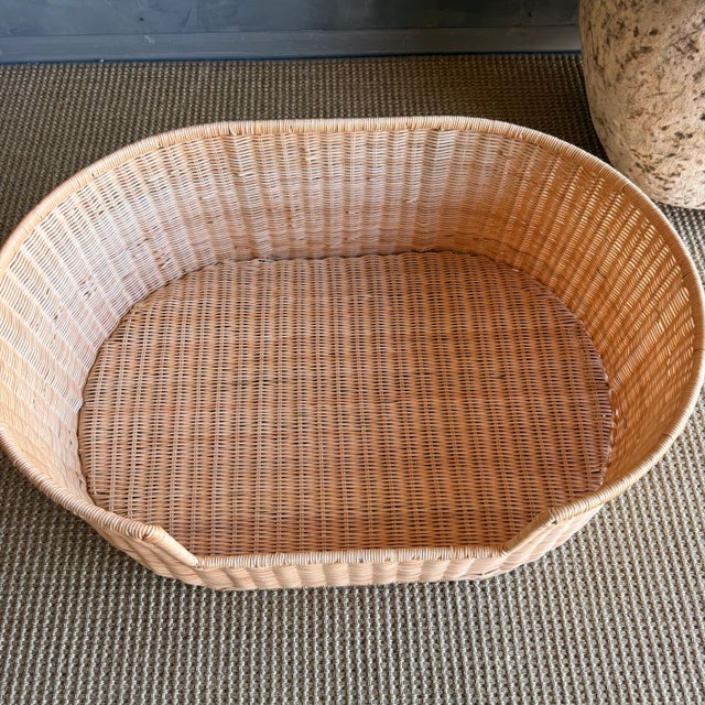 Not Yet Made - Made To Order Woven Rattan Pet Bed With Outdoor Stripe Fabric For Sale - Image 5 of 7