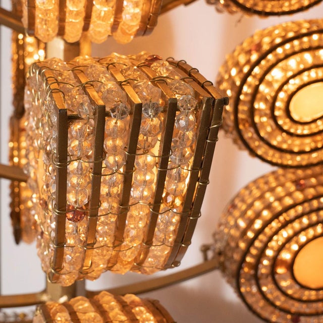 Brass Beaded and Stained Glass Foliate Motif Chandelier by Marcelo Bessa For Sale - Image 8 of 13