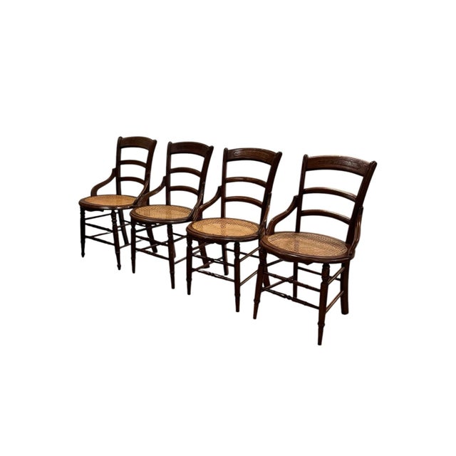 Victorian Last Call! Vintage Victorian Style Mahogany and Cane Side Chairs - Set of 4 For Sale - Image 3 of 17