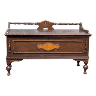 Vintage Jacob Bloom Style Mid-Century Walnut Stained Cedar Chest Storage Bench For Sale