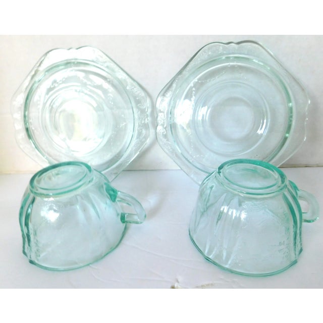Teal Vintage Indiana Depression Glass Tea Cup and Saucer, Set of Two, Recollection, Teal Blue Madrid Pattern 70's For Sale - Image 8 of 12