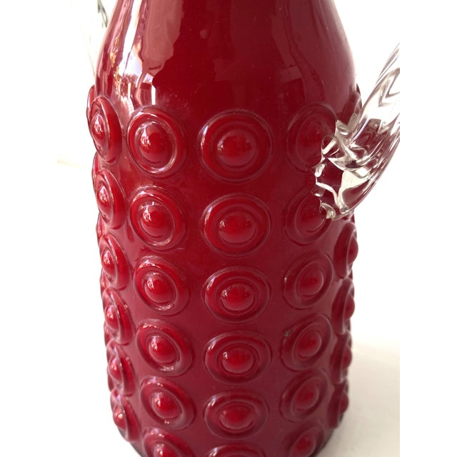 Mid-Century Modern Mid-Century Italian Red Glass Vase with Sculptural Clear Handles, 1970s For Sale - Image 3 of 10