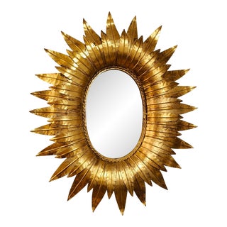 Vintage 1960s Spanish Sun Mirror in Gilded Metal For Sale