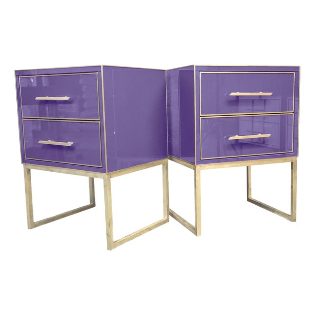 Bedside Tables in Violet Glass by Justfurnituress, Set of 2 For Sale